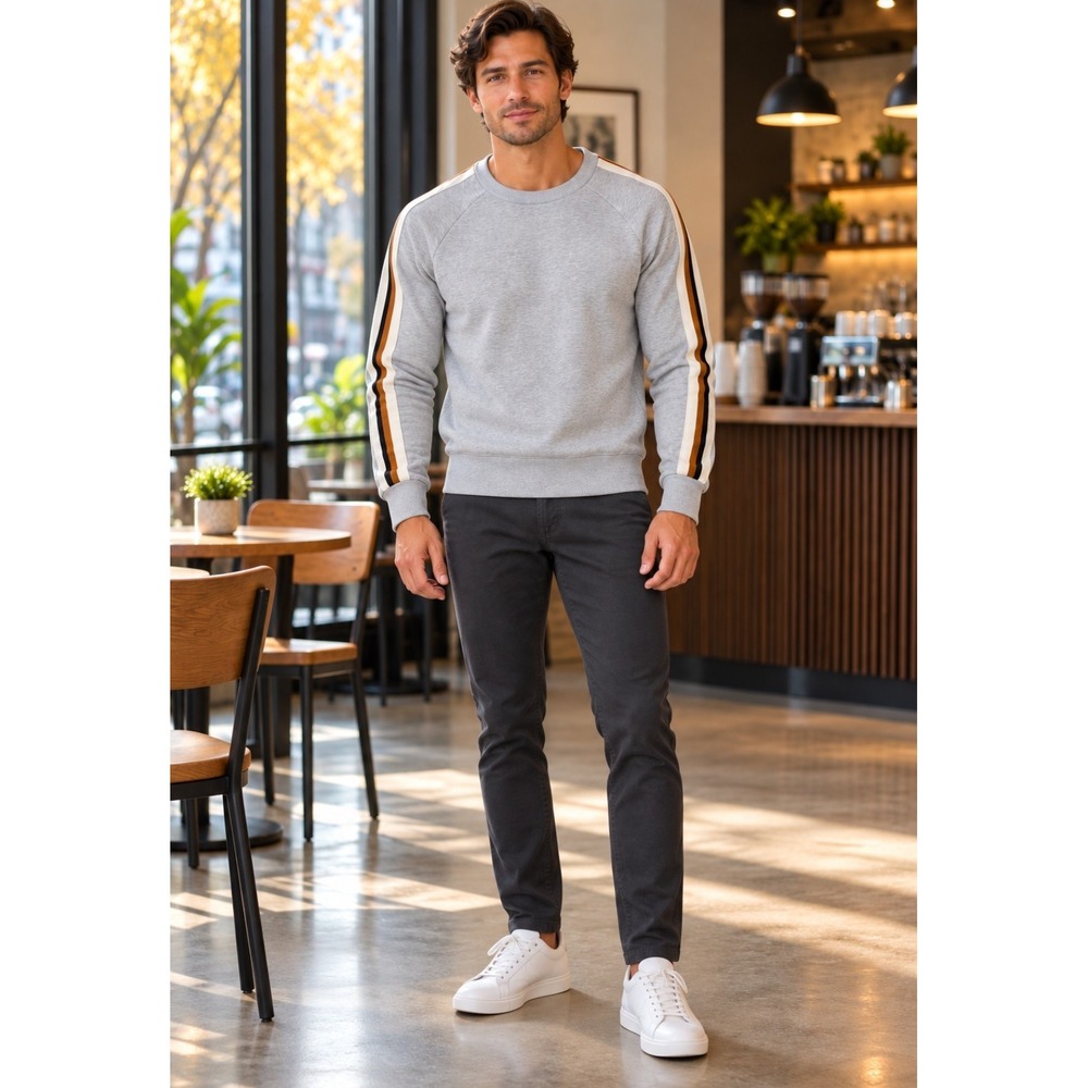 Murano Liquid Luxury Sweatshirt Men's L Gray Striped Sleeve Slim Fit